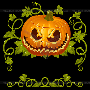 Pumpkin Jack vintage corner isolated on black - vector clipart