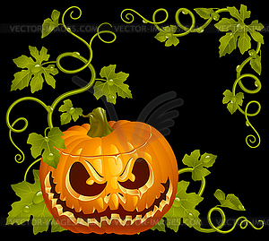 Pumpkin Jack vintage corner isolated on black - vector clip art