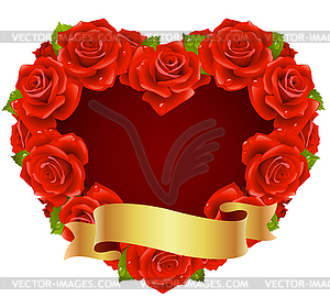 Vector red Rose Frame in the shape of heart - vector clipart / vector image