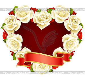 Vector white Rose Frame in the shape of heart - vector image