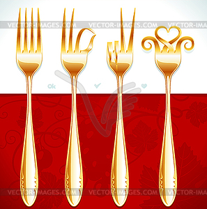 Vector golden fork gestures - vector image