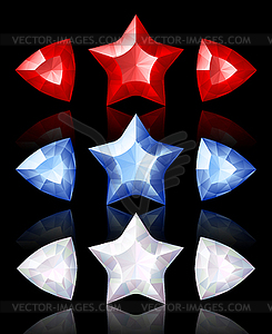 Jewelry icons of stars and arrows: red, blue, white - vector image