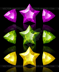 Jewelry icons of stars and arrows: violet, green,  - vector image