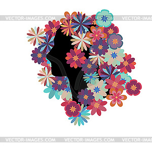 Girl and flowers - vector clipart