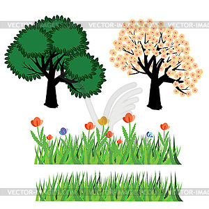 Seasonal trees and grass - vector image