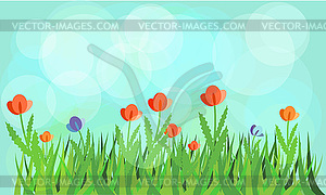 Flowering meadow with blue background - royalty-free vector clipart