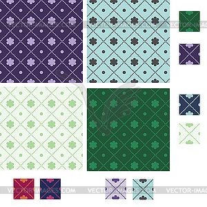 Diamond seamless patterns with lines of small circles - vector clipart