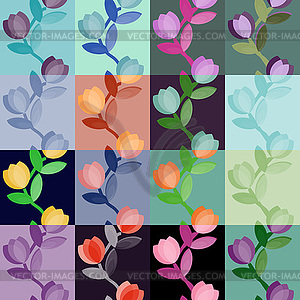 Набор разноцветных цветочных бесшовные модели - цветной векторный клипарт