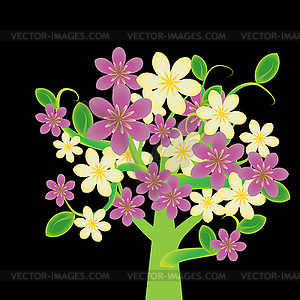 Fantasy flowering tree with pink and cream flowers - vector clipart