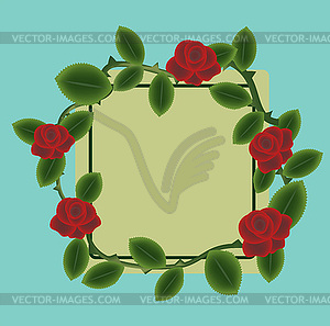 Red roses frame with label - vector clipart