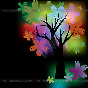 Светящиеся дерево с разноцветными цветами - изображение в векторе