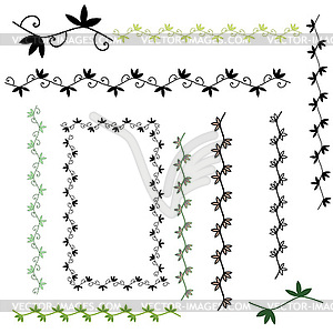 Набор декоративных волнистые листья границ - векторное графическое изображение