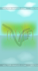 Trees reflecting in water - vector image