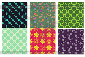 Set of 6 seamless floral and diamond patterns - vector clip art