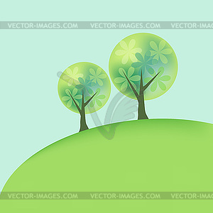 Abstract hill landscape with two trees - vector image