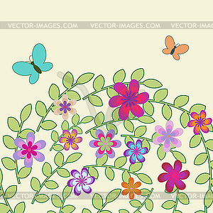 Decorative floral background with butterflies - vector image