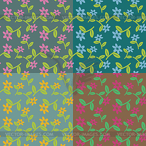 Decorative seamless floral set four colorways - vector image