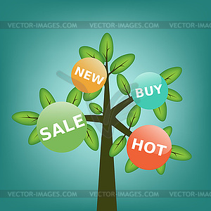 Decorative tree with shopping labels - vector image