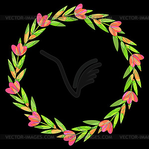 Decorative floral wreath on black background - royalty-free vector clipart