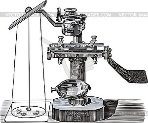 Old scientific microscope - vector clipart