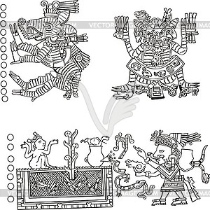Древние ацтекские пиктограммы - векторизованное изображение