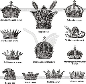 Miscellaneous crowns and coronets - vector clip art