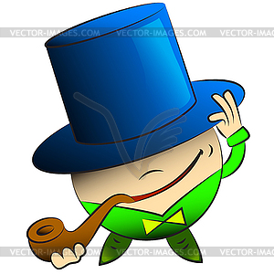 Cartoon round man in hat and pipe - color vector clipart