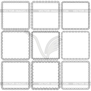 Set. Nine square ornamental frames. Black on white - vector clipart