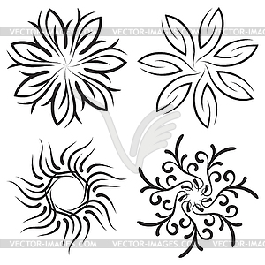 Set of symmetrical patterns. Snowflakes or flowers - vector image