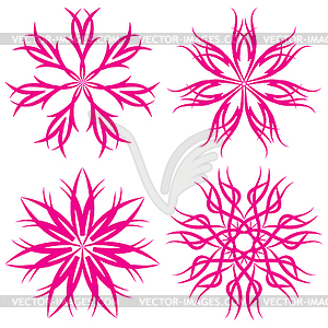 Набор симметричных узоров. Снежинки или цветы - векторное изображение EPS