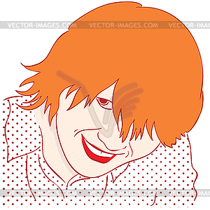 Portrait of smiling girl with red hair. Style Pop - vector clip art