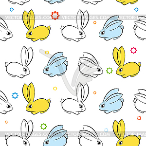 Seamless wallpaper. Easter bunnies on white - vector image