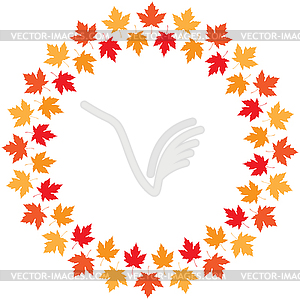 Round frame of maple autumn leaves - vector clipart