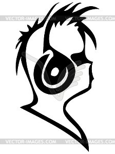 Silhouette of person listening to music - vector image