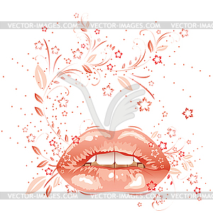 Sexy lips and floral pattern - vector clipart