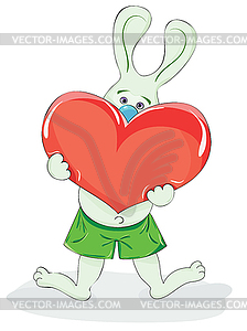 Cartoon rabbit with heart in his paws - vector image