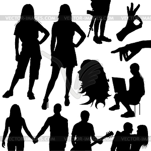 Set of different silhouettes people - vector clipart