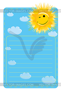 Label with picture of sun and clouds - vector image