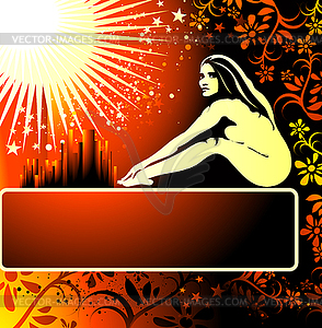 Background with beautiful girl and sun - vector clipart / vector image