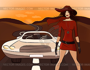 Woman and car - vector image