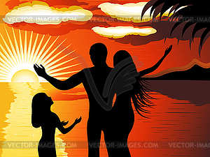 Tropical sunset - vector image