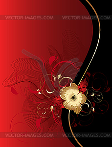 Праздничная открытка с завитками и цветком - векторное изображение