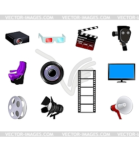 Set of different cinematographic objects - vector image