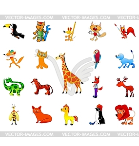 Big set of funny cartoon animals - vector image