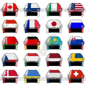 Набор шлем хоккей в национальных цветах - векторный клипарт