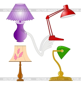 Set of desk and decorative lamps - vector clipart