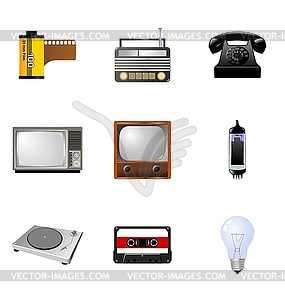 Set of different vintage electronics - vector clipart