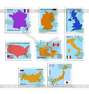 Set of stamps with different countries - vector image