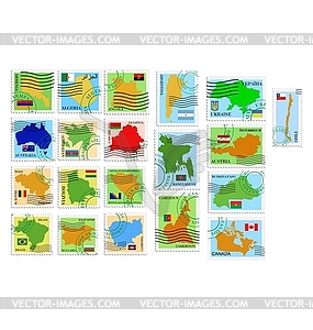 Набор марок с различными странами - изображение в векторном виде