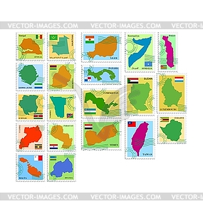 Набор марок с различными странами - векторный клипарт / векторное изображение